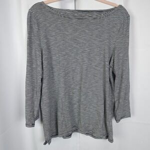 Talbots White Black Striped Boat Neck 3/4 Sleeve Blouse Women's Large
